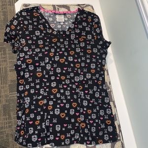 heartsoul Sugar skull scrub top size small petite EUC ☠️ 💓
